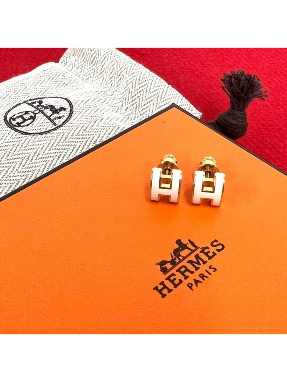 Hermes Mini Pop H Earrings Blanc Gold